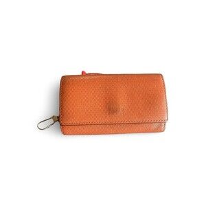 TAKEO KIKUCHI Japan Orange Leather Wallet Key Case Wallet - Good Preowned